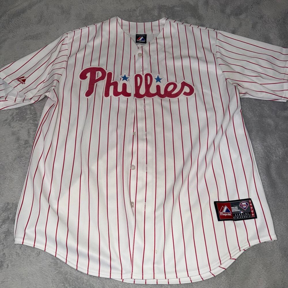 Hunter Pence Philadelphia Phillies Majestic Jersey Pinstripe MLB Mens XL #3 Sewn